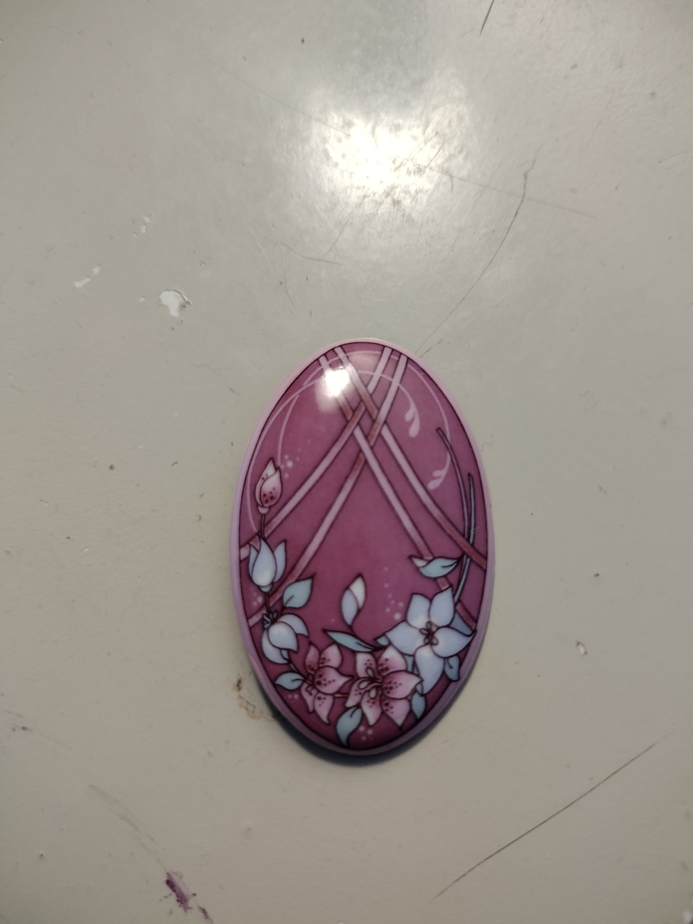 Pink Floral Oval Cabochon Pendant